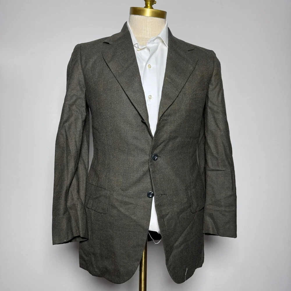 1970s Oxford Hall Blazer Mens 38 Olive Green Plaid Vintage 3-Button‎ Wool